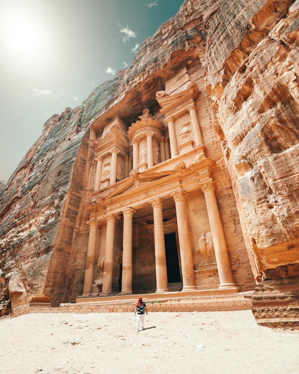 ancient temple in old city with tall sandstone columns