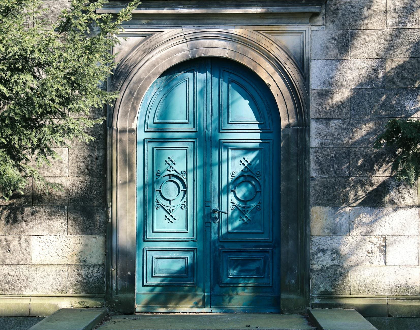 closed blue wooden door